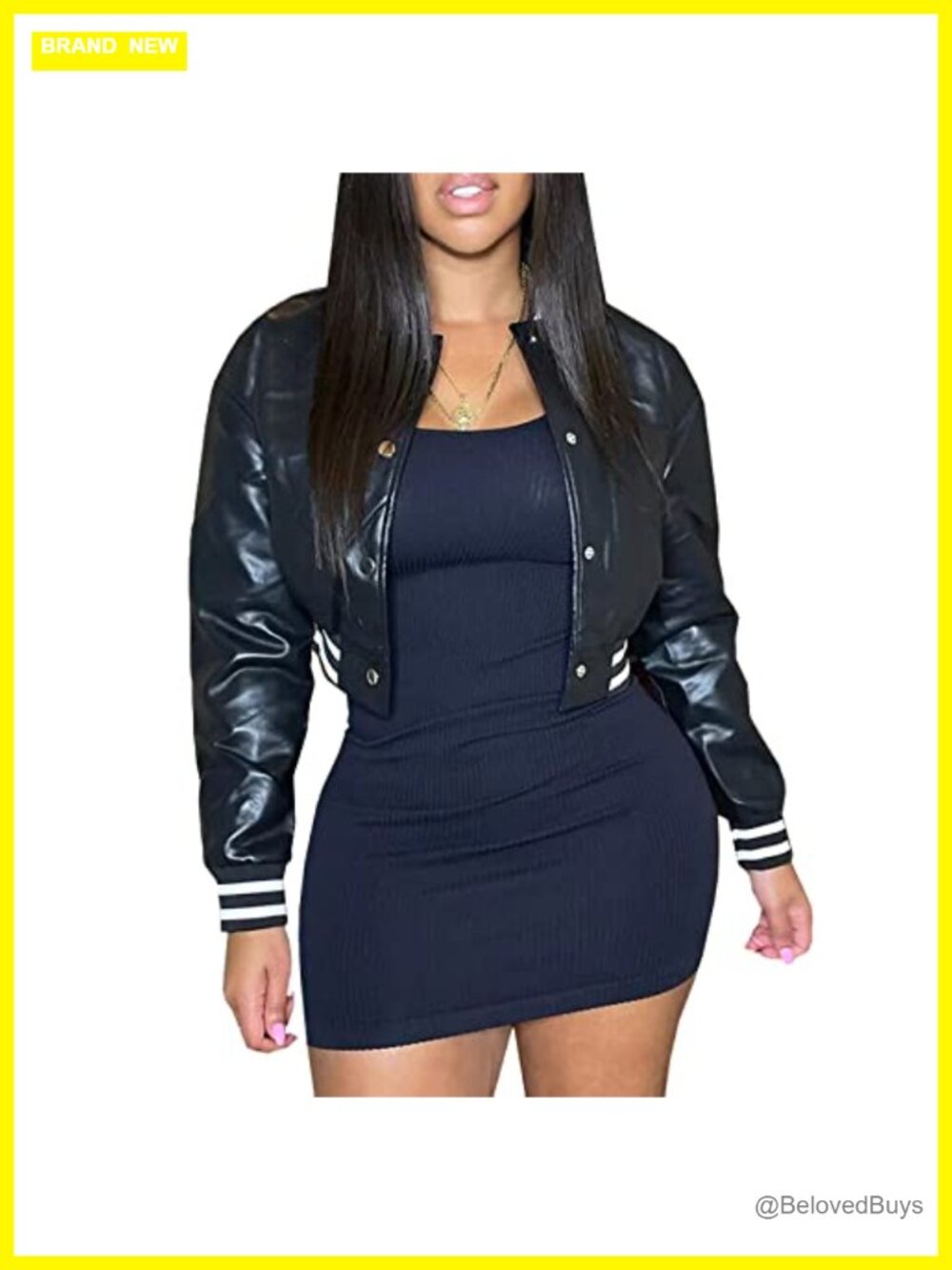 Womens Faux Leather Varsity Jacket Cropped Baseball Bomber